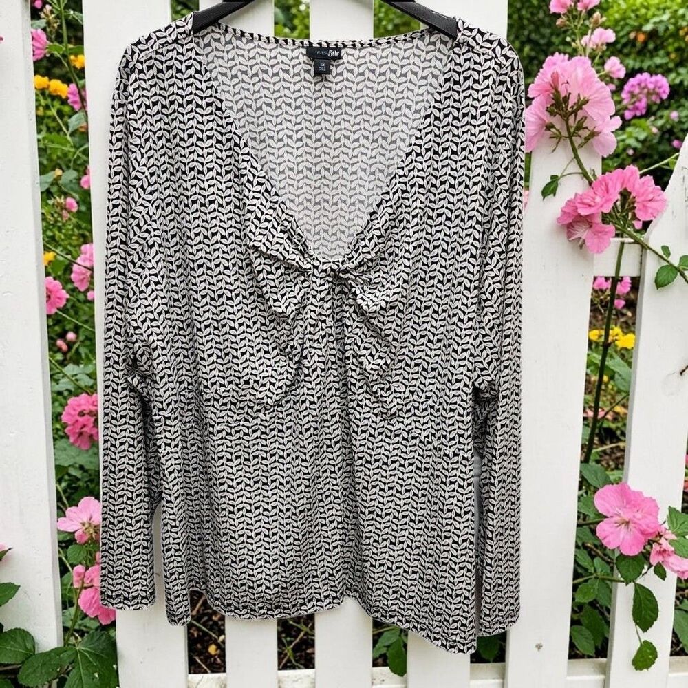 East 5th Cinched Bust Blouse Womens 5X Gray Flora V-Neck Corporate Chic Y2K